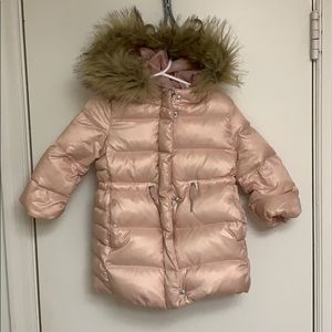 Pink hooded puffer coat